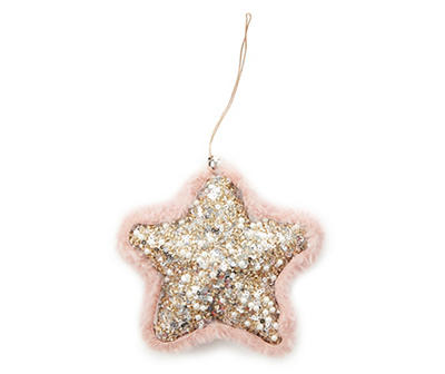 Gold, Pink & White Sequined Star 3-Piece Ornament Set