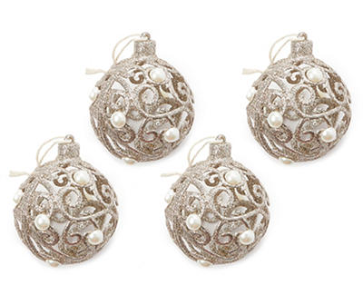 Gold & White Glittery Cutout Ball 4-Piece Ornament Set