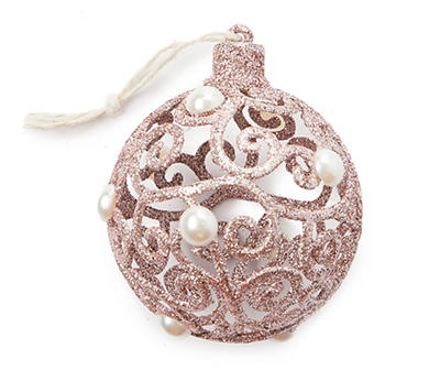 Pink & White Glittery Cutout Ball 4-Piecel Ornament Set