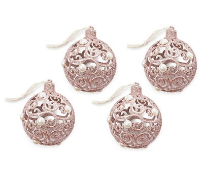 Pink & White Glittery Cutout Ball 4-Piecel Ornament Set