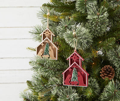 Red & Tan Christmas Manger 3-Piece Ornament Set