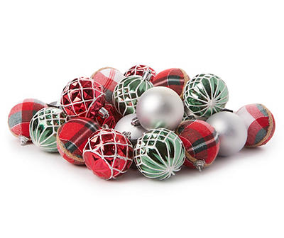 Red, Green & White 24-Piece Holiday Ornaments Set