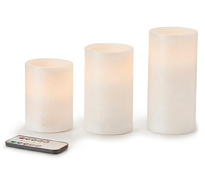 White Shimmer 3-Piece LED Pillar Candle Set With Remote