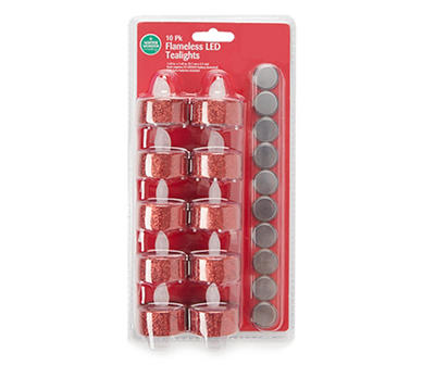 Red Glitter LED Tealight, 10-Pack