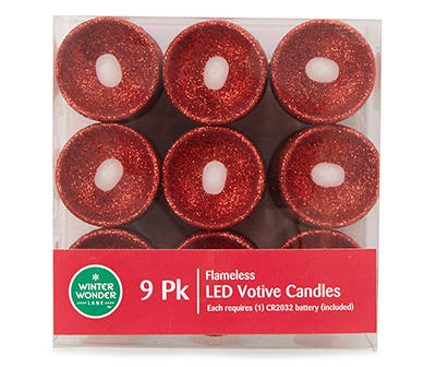 Red Glitter LED Votive Candle, 9-Pack