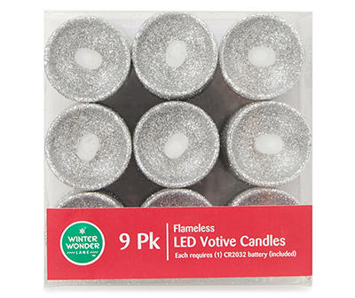 Silver Glitter LED Votive Candle, 9-Pack