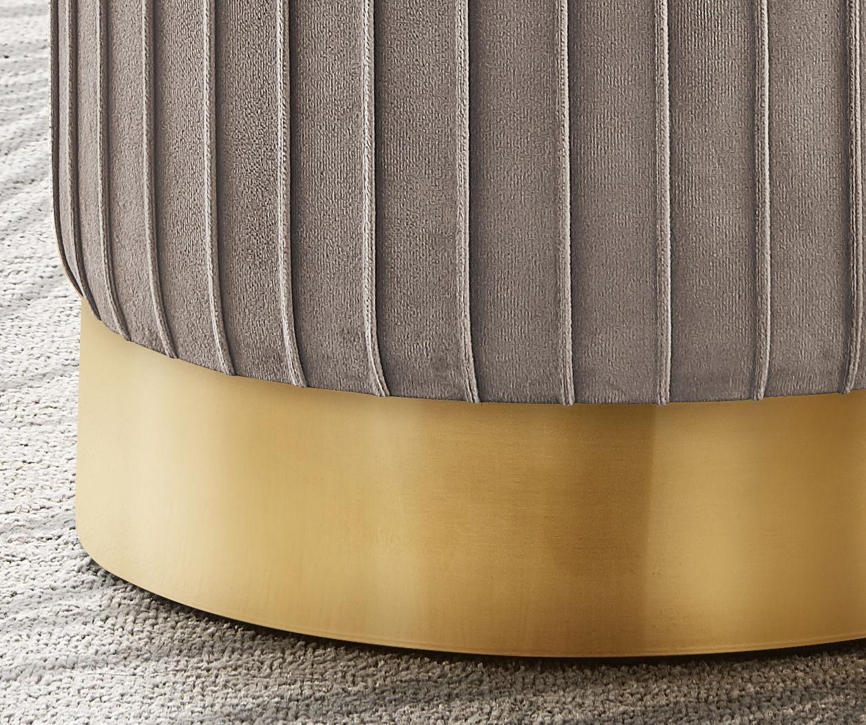 Light Brown Pleated Velvet Cylindrical Ottoman