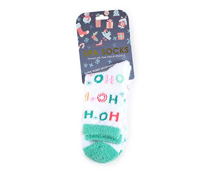 "Ho Ho Ho" Teal & White Moisturizing Aloe Spa Socks