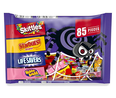 Skittles, Starburst, Life Savers Gummies & Hubba Bubba Assorted Halloween Candy, 85-Count