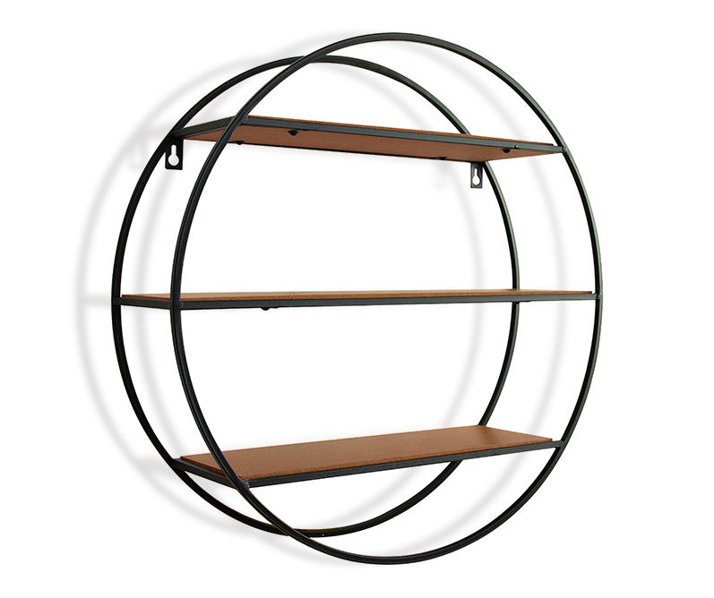 Brown & Black Round Four-Tiered Wood Shelf