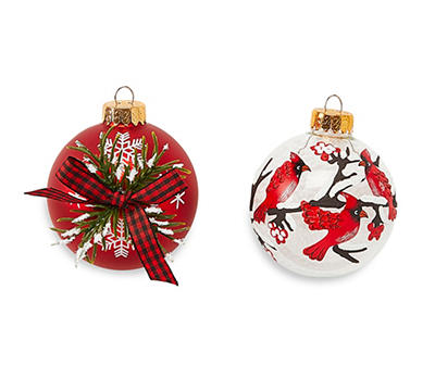 Cardinal & Snowflake Ball 8-Piece Glass Ornament Set