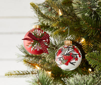 Cardinal & Snowflake Ball 8-Piece Glass Ornament Set