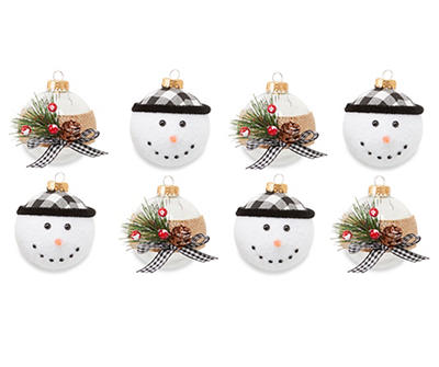 Plaid Beanie Snowman & Burlap Wrap 8-Piece Glass Ornament Set