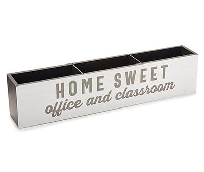 "Home Sweet Office" White & Black 3-Section Pencil Holder Box Plaque