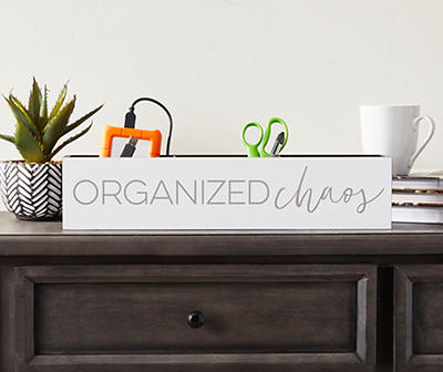 "Organized Chaos" White & Black 3-Section Pencil Holder Box Plaque