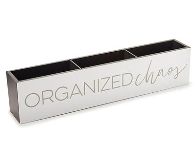 "Organized Chaos" White & Black 3-Section Pencil Holder Box Plaque