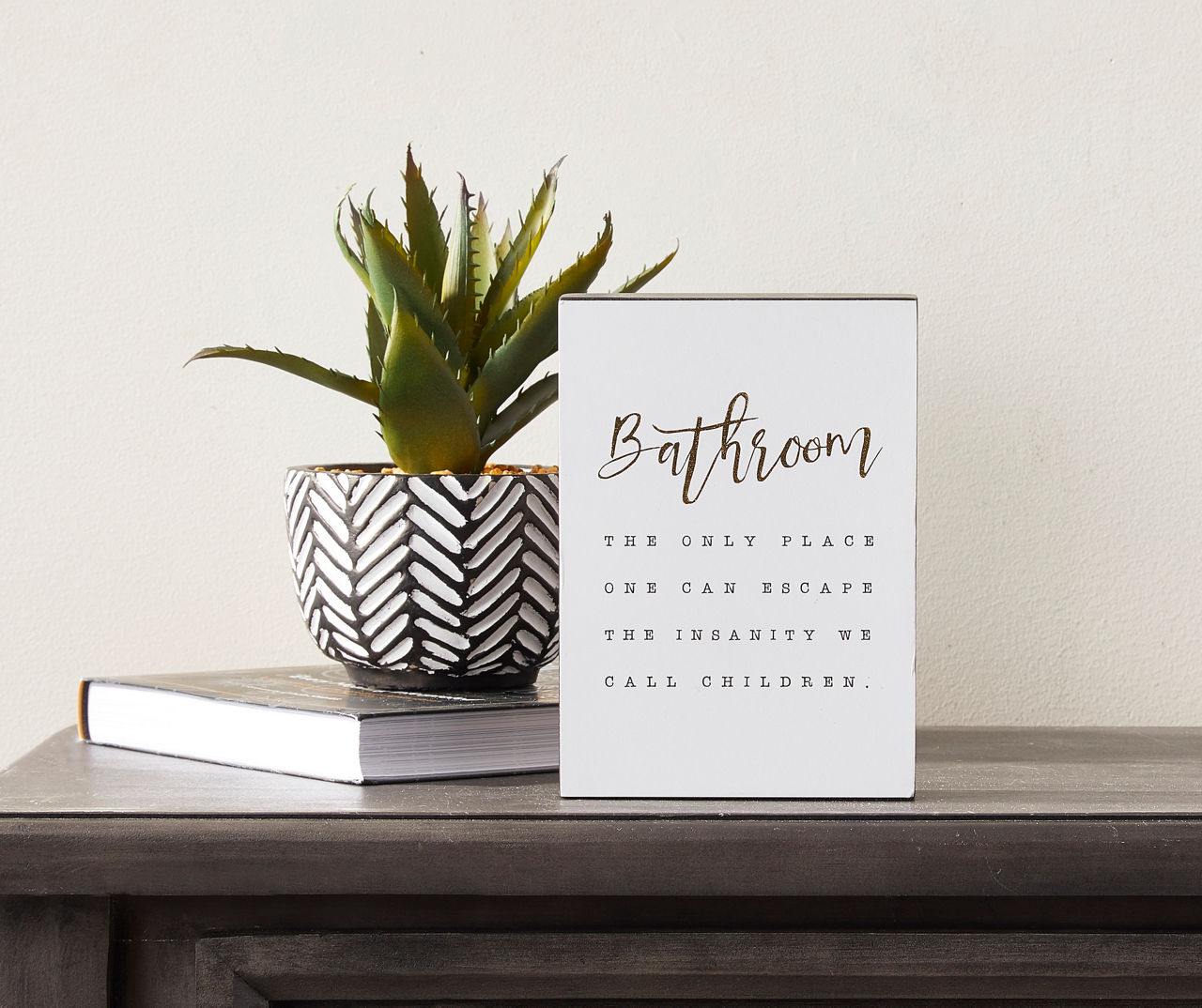 "Bathroom" White, Black & Gold Foil Stamped Box Plaque