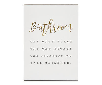 "Bathroom" White, Black & Gold Foil Stamped Box Plaque