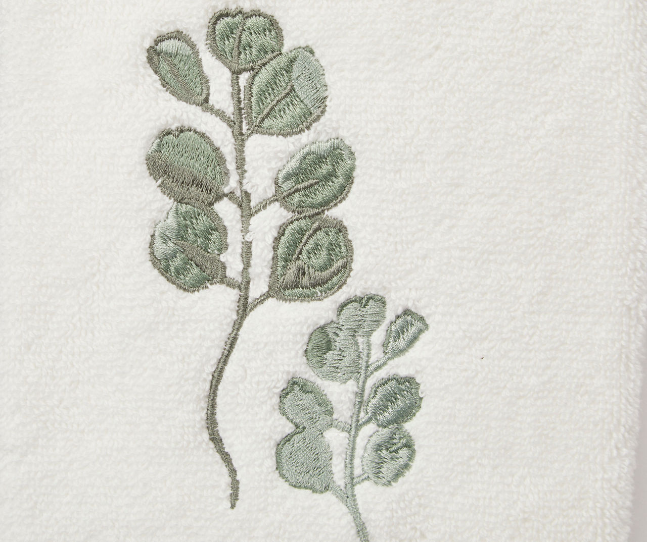 Zola White & Green Botanical Embroidered Hand Towel