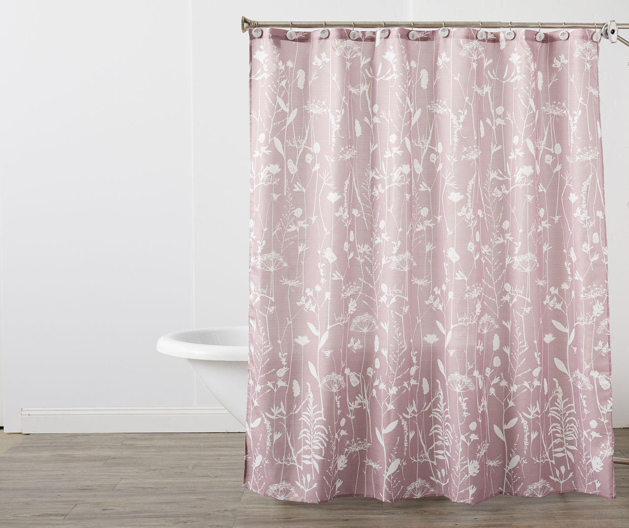 Mauve & White Botanical Shower Curtain Set With Hooks | Big Lots