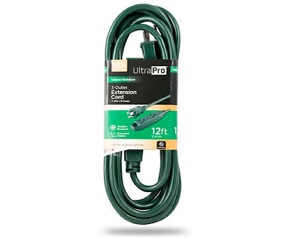 Green 3-Outlet Heavy Duty Indoor/Outdoor Extension Cord, (12')