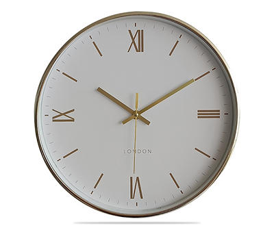 White & Gold Roman Numeral Modern Round Wall Clock, (12")