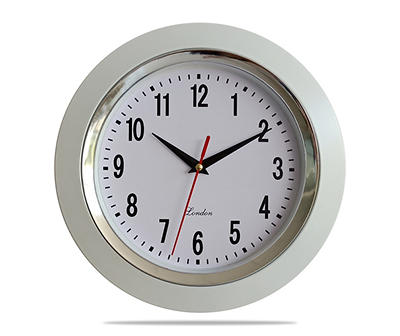 White & Chrome-Accent Round Wall Clock, (10")