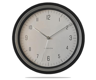 White & Gray Minimalist 2-Tone Round Wall Clock, (12")