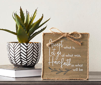 "Accept What Is" Brown Wood Look Box Plaque with Twine Bow