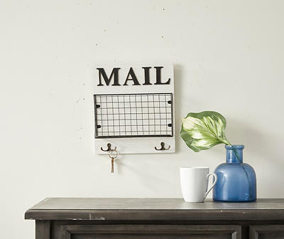 "Mail" White & Black Mail Bin Wall Plaque With Hooks | Big Lots