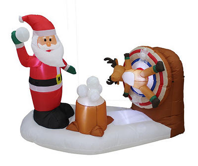 Airblown 53" Inflatable LED Animated Santa & Reindeer Snowball Scene