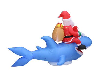 Airblown 63" Inflatable LED Santa Riding Shark