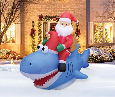 Airblown 63" Inflatable LED Santa Riding Shark