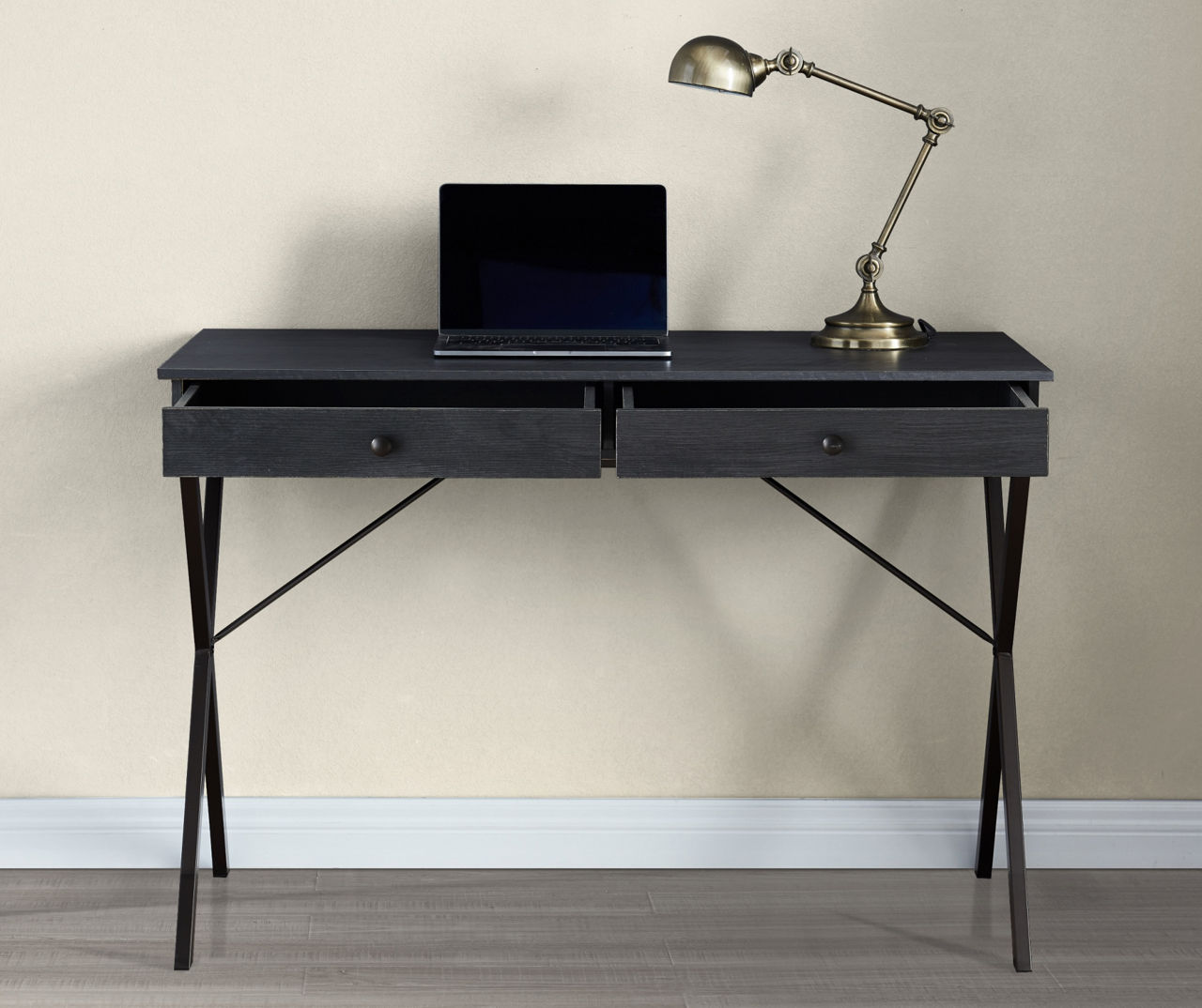 Rustic Black Wash 2 Drawer Writing Desk