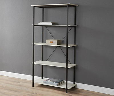 Rustic Whitewash 5-Shelf Bookcase