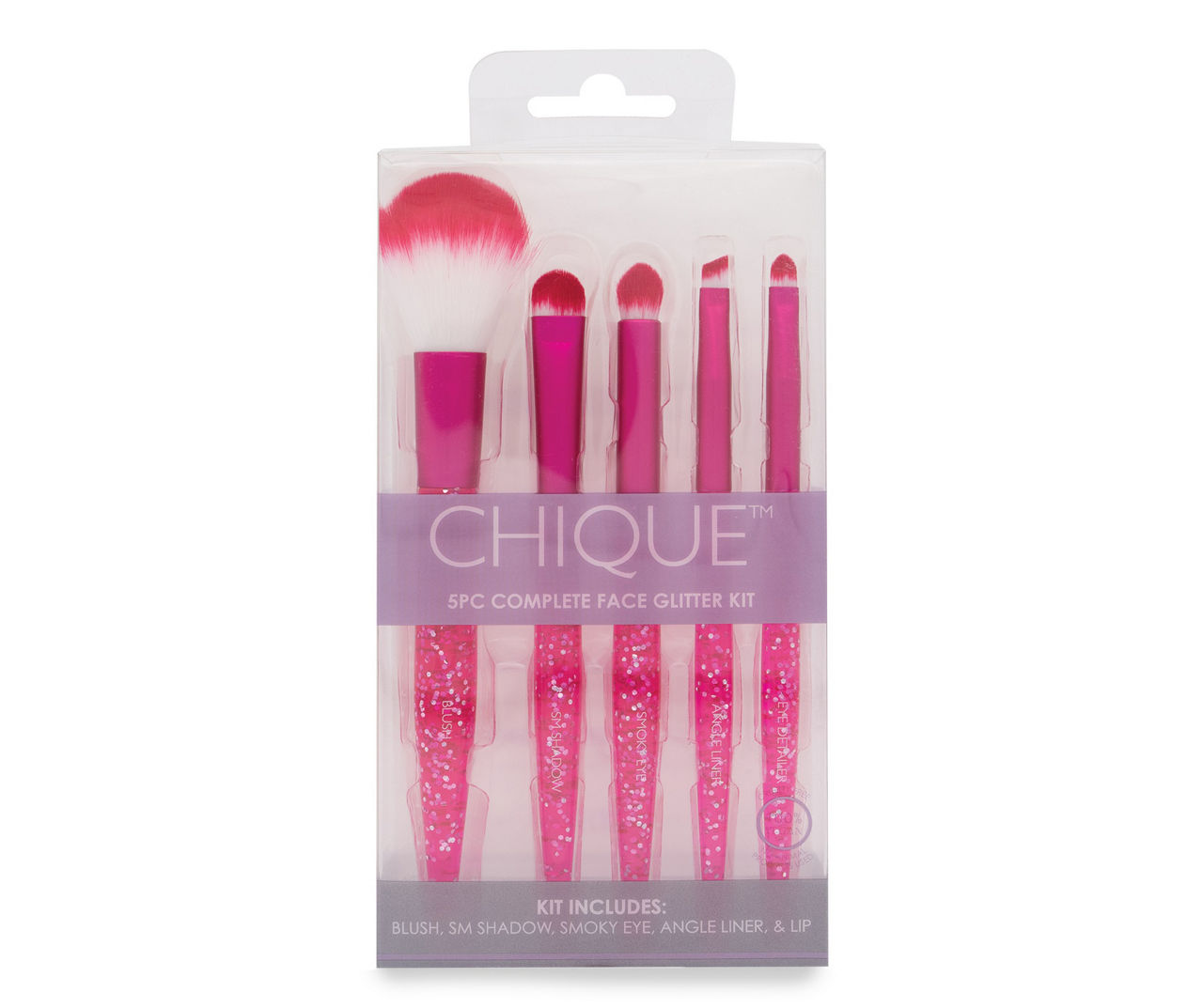 Royal Pink Chique 5-Piece Complete Face Glitter Brush Kit