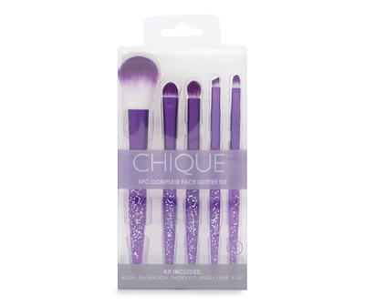 Purple Chique 5-Piece Complete Face Glitter Brush Kit