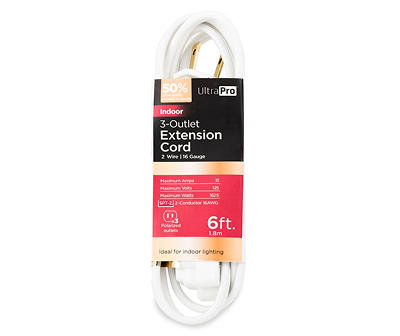 White 3-Outlet Indoor Extension Cord, (6')