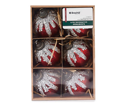 Red & Silver Beaded 6-Piece Glass Ornament Set