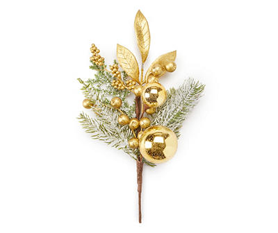 Gold Ornament, Berry & Pine Pick