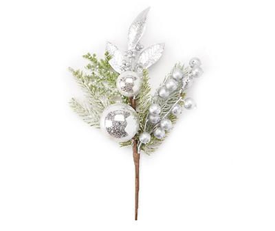Silver Ornament, Berry & Pine Pick