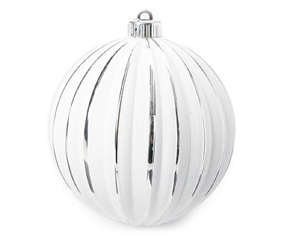 5.9" Whitewash & Silver Textured Stripe Jumbo Plastic Ornament