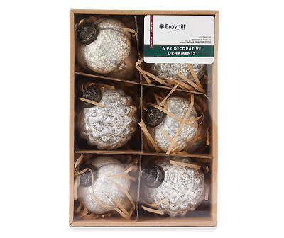 White Embossed & Spike 6-Piece Glass Ornament Set
