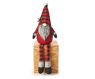 Red & Black Buffalo Plaid Gnome Shelf Sitter