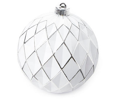 5.9" Whitewash & Silver Textured Diamond Jumbo Plastic Ornament