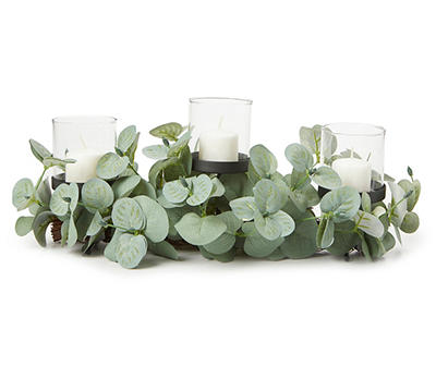 Glass 3-Candle Votive Holder With Greenery