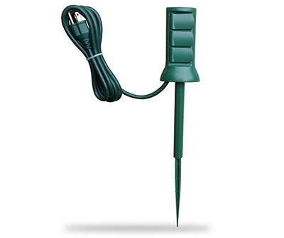 Green 3-Outlet Outdoor Power Stake, (6')
