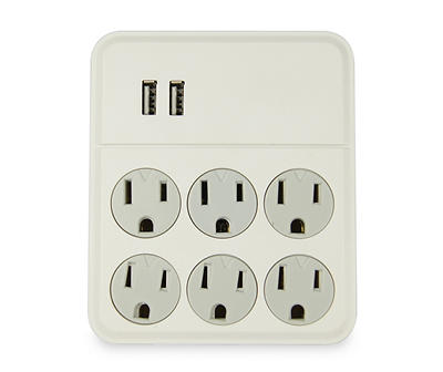 White 6-Outlet AC & USB Wall Tap Surge Protector