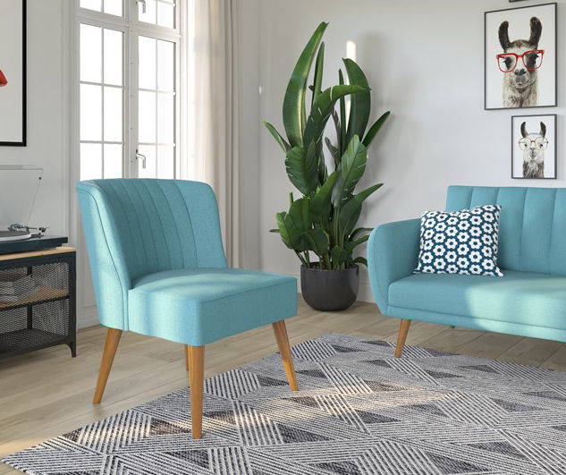 Blue linen accent online chair