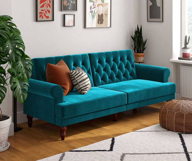 Teal store velvet futon